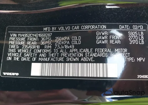 2013 Volvo Xc90 3.2 Premier Plus из США, поврежденный, VIN YV4952CY4D1668287